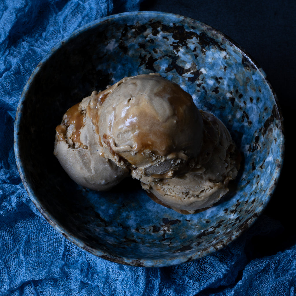 Hojicha Marbled Ice Cream with Soy Sauce Salted Caramel